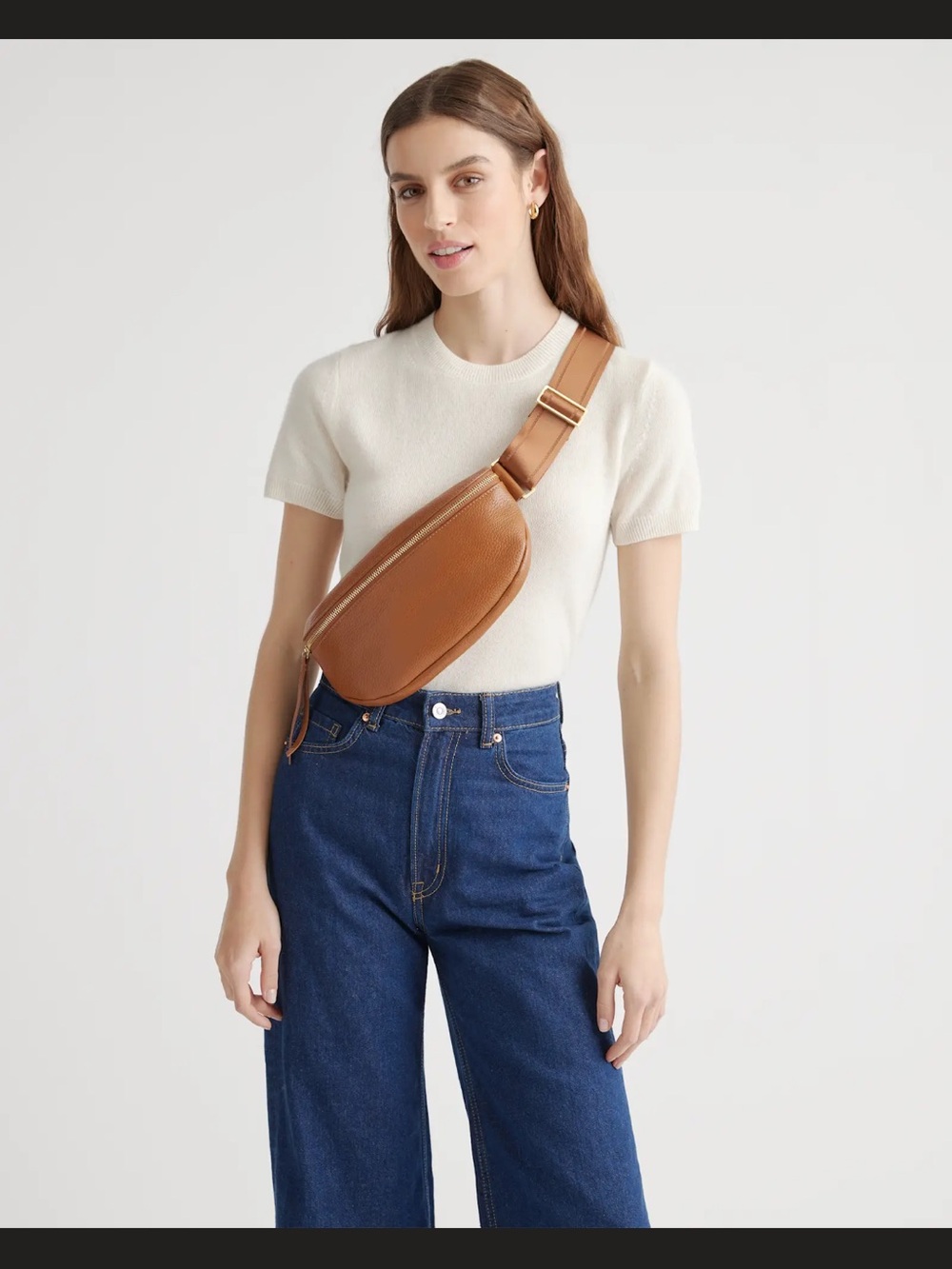 Quince Pebbled Leather Zip Belt Bag in Cognac - Picture 4 of 5